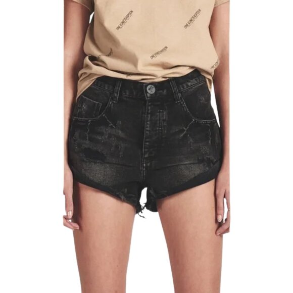 One Teaspoon Black Distressed High Waisted Bandit Shorts - Picture 1 of 8